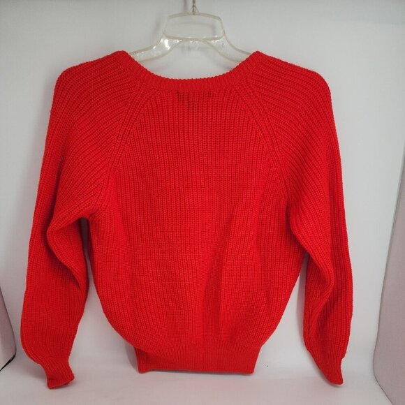 Curry Knits V-neck Cable Knit Bright Red Sweater Unisex  size M - Picture 3 of 7